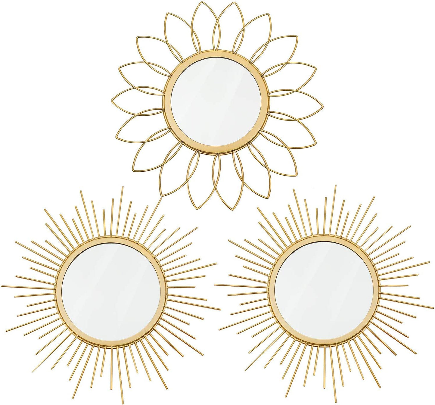 3 Pack Gold Mirrors for Wall Metal Sunburst Wall Mirrors Home Décor Decorative Hanging Wall Art for Living Room Bedroom Entryway