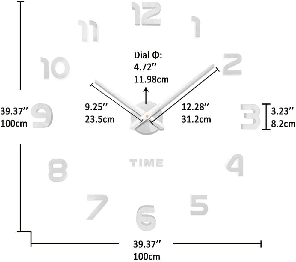 Frameless DIY Wall Clock 3D Mirror Wall Clock Large Mute Wall Stickers for Living Room Bedroom Home Decorations