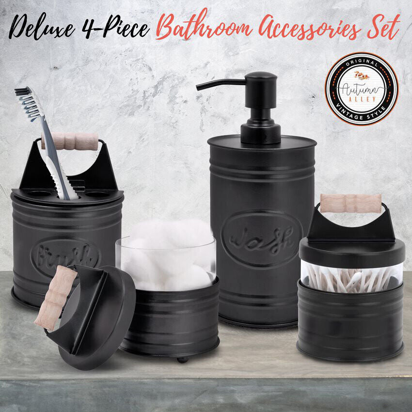 Autumn Alley Glass & Black Farmhouse Bathroom Accessories Set- 4 Pieces