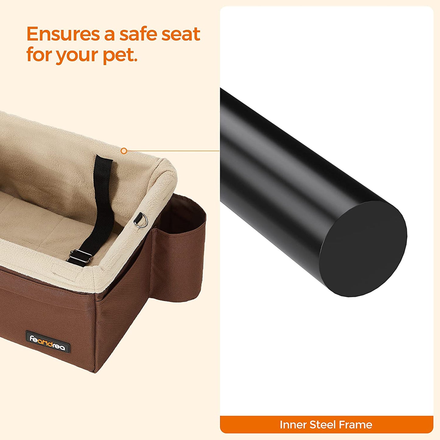 Dog Car Seat, Pet Booster Seat for Small Dogs up to 18 Lb, with Adjustable Straps, Removable Washable Fleece Liner, 4 Pockets, for Front Seats, Back Seats, Brown and Beige UPBS042K01