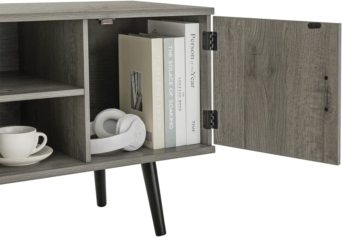 TV Stand for 55 Inch TV, Entertainment Center with Storage and Open Shelves, Mid Century TV Stand Table, Media Console for Living Room, Bedroom, Grey