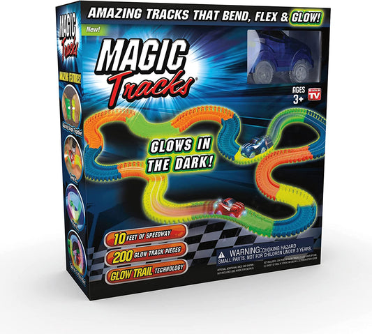 Magic Tracks 10 Foot Glow in the Dark Bendable Flexible Racetrack with LED Light-Up Race Car, Educational Playset Birthday Gift for Ages 3+