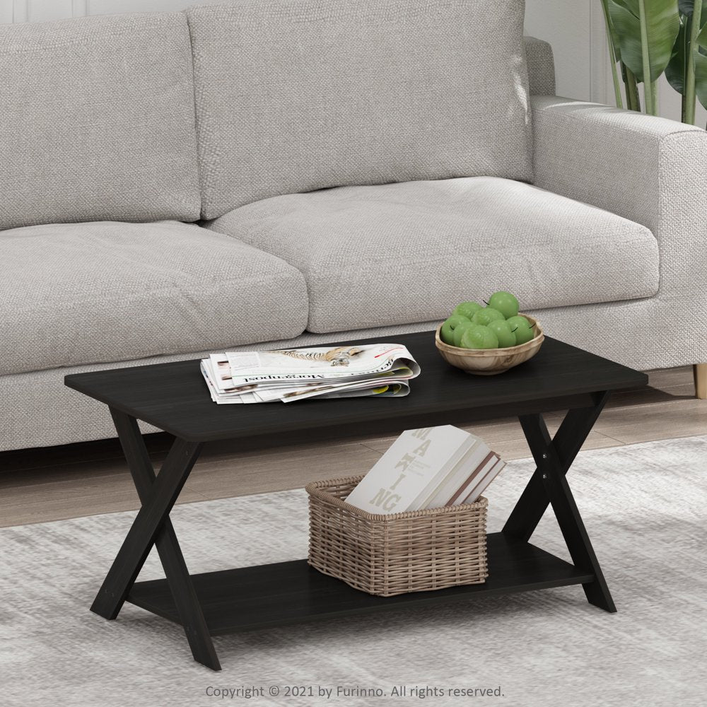 Modern Simplistic Criss-Crossed Coffee Table, Espresso