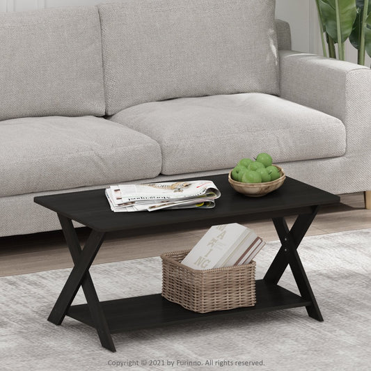 Modern Simplistic Criss-Crossed Coffee Table, Espresso