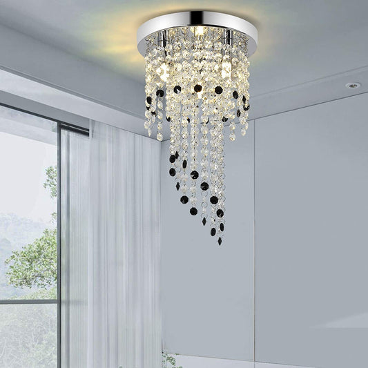 Crystal Chandelier Lighting, Mini Chandelier , 3-Light H15.16” W8.66”Modern Ceiling Lights , Flush Mount Ceiling Light,Small Chandelier for Closet , Girls Room,Bedroom, Living Room, Dining Room