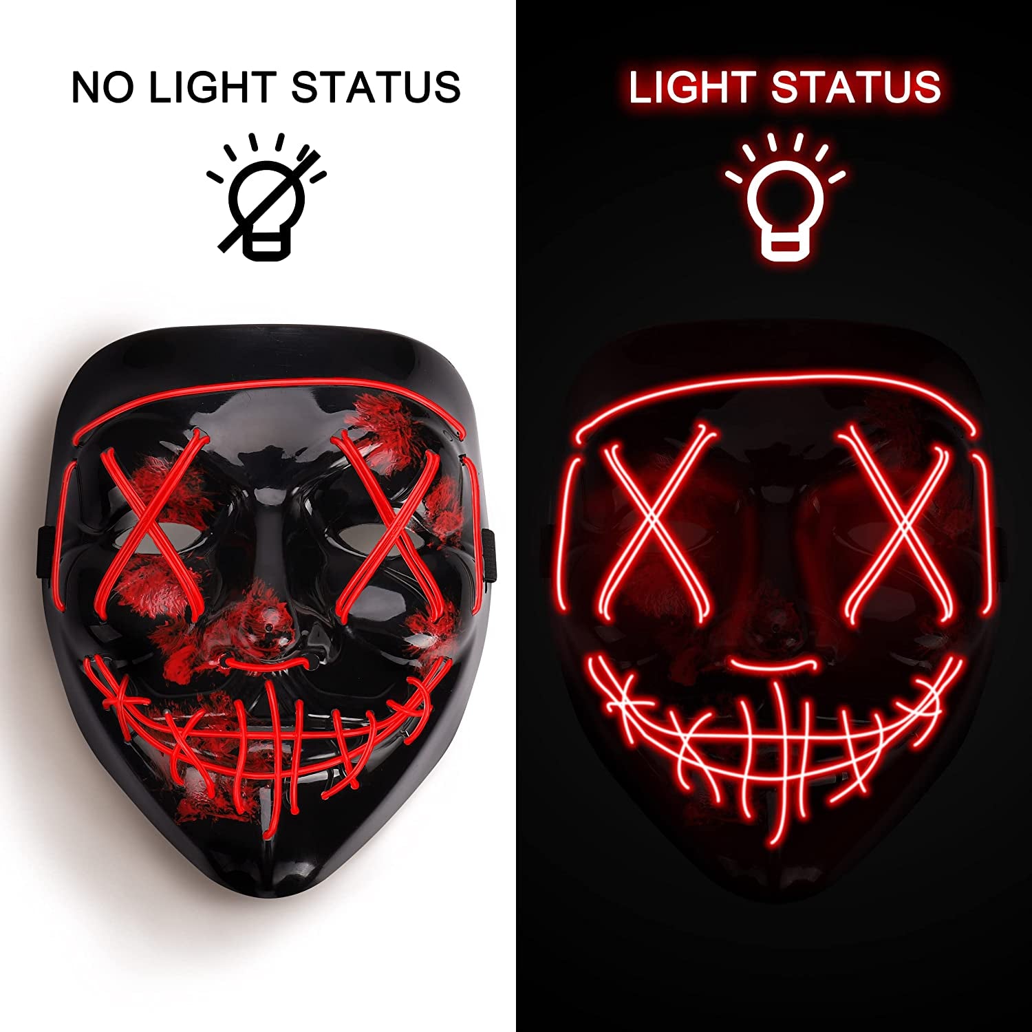 Halloween Mask, LED Light up Purge Mask, Purge Mask Costume,Halloween Masks Costume for Men Women Kids
