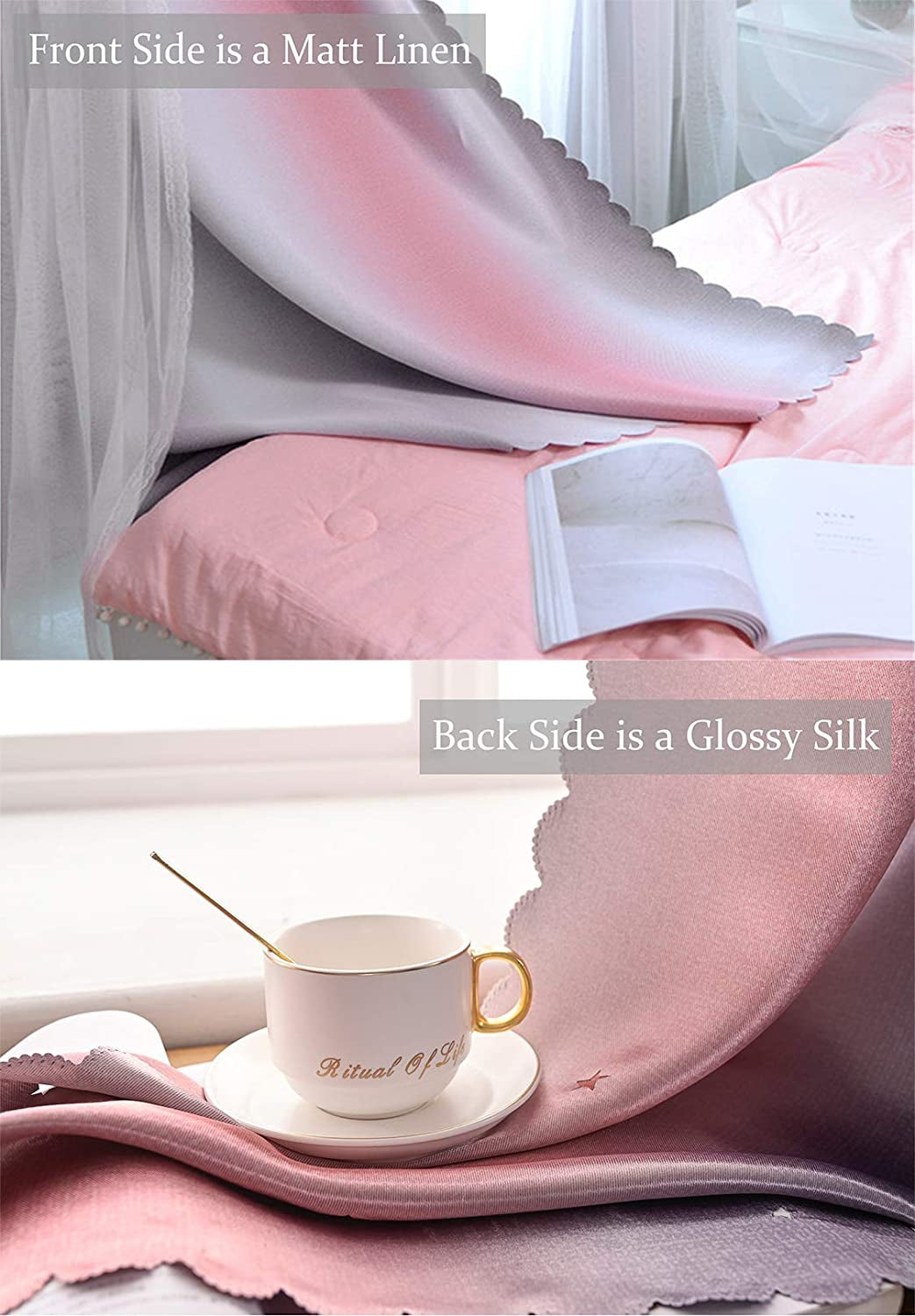 Curtains for Girls Bedroom Kids Curtain Hollow-Out Star Window Nursery Curtain 63 Inches Length Room Darkening Grommet 2 Layers (Pink Grey, W52 X L63)