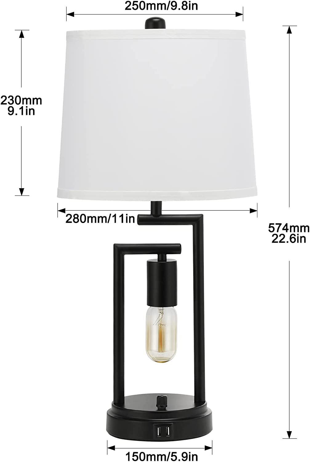 Table Lamps for Bedroom Set of 2,  3-Way Brightness Bedside Lamps with Dual USB Charging Ports, 22.6'' White Fabric Shade Farmhouse Nightstand Lamps for Bedroom, Living Room (LED Bulbs Included)