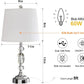 Crystal Table Lamps Set of 2 with Dual USB Charging Ports, Stacked Crystal Ball Nightstand Lamp with White Fabric Shade, Perfect Elegant Bed Lamp for Bedroom, Living Room, Office( Silver)