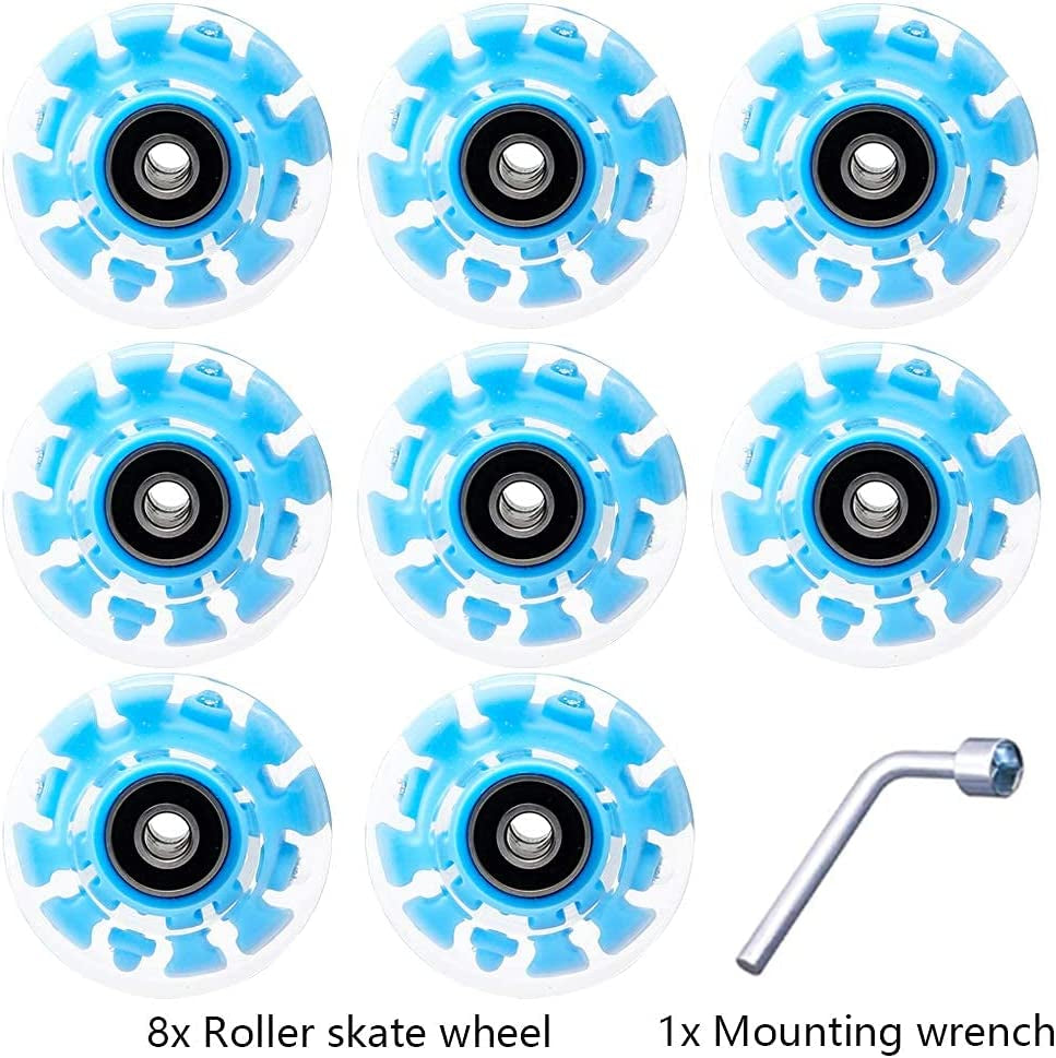 8 Pack 78A Light up Roller Skate Wheels 32 X 58Mm, Luminous Skate Wheels with Bearings Installed for Indoor or Outdoor Double Row Skating and Skateboard Accessories