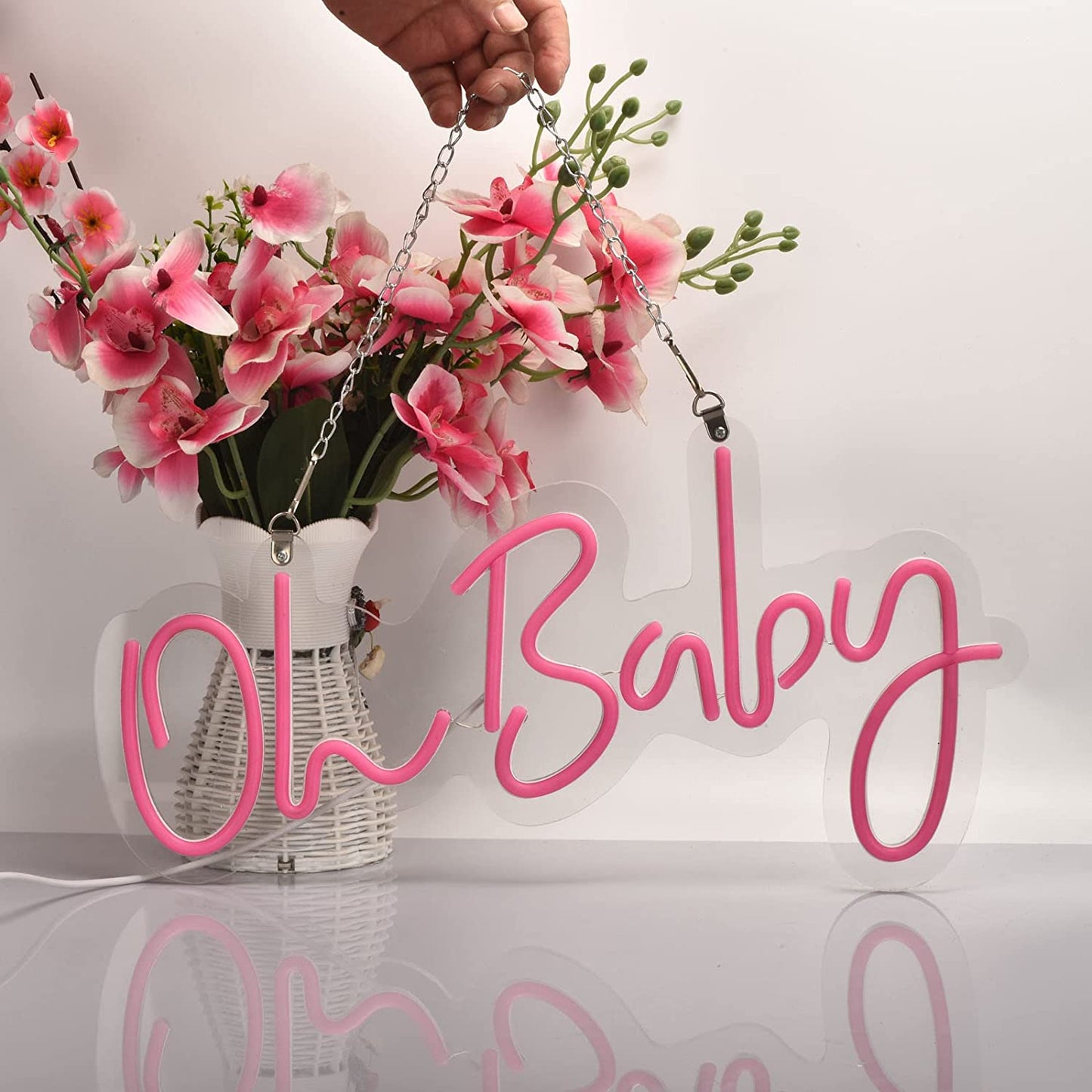 Pink Oh Baby Neon Signs for Wall Decor, LED Reusable Neon Lights Sign for Bedroom Room Baby Shower Decorations, Birthday Party, Wedding Decor(17X9Inches)