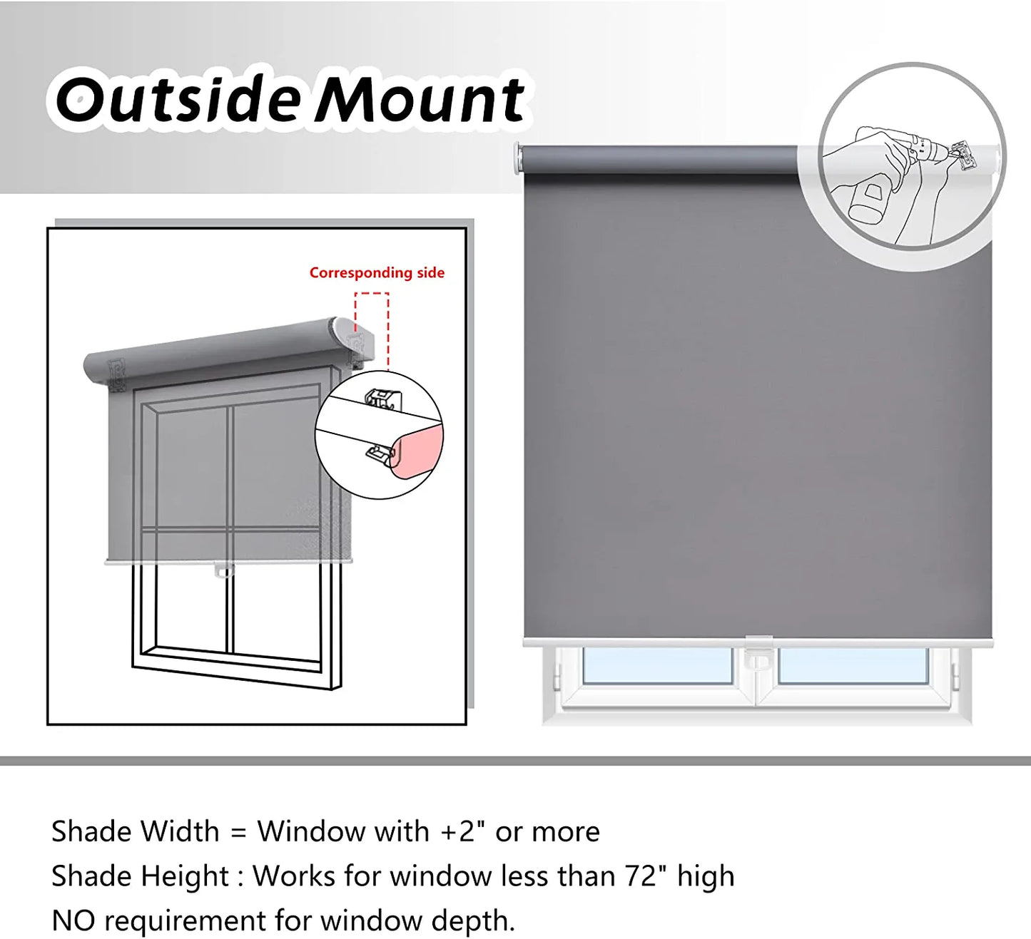 Roller Window Shades Blackout Blinds for Windows Cordless Bedroom Shade Room Darkening Shades Door Blinds with Thermal Insulated Easy to Install for Home，Office，Bathroom W30Xl72 Grey