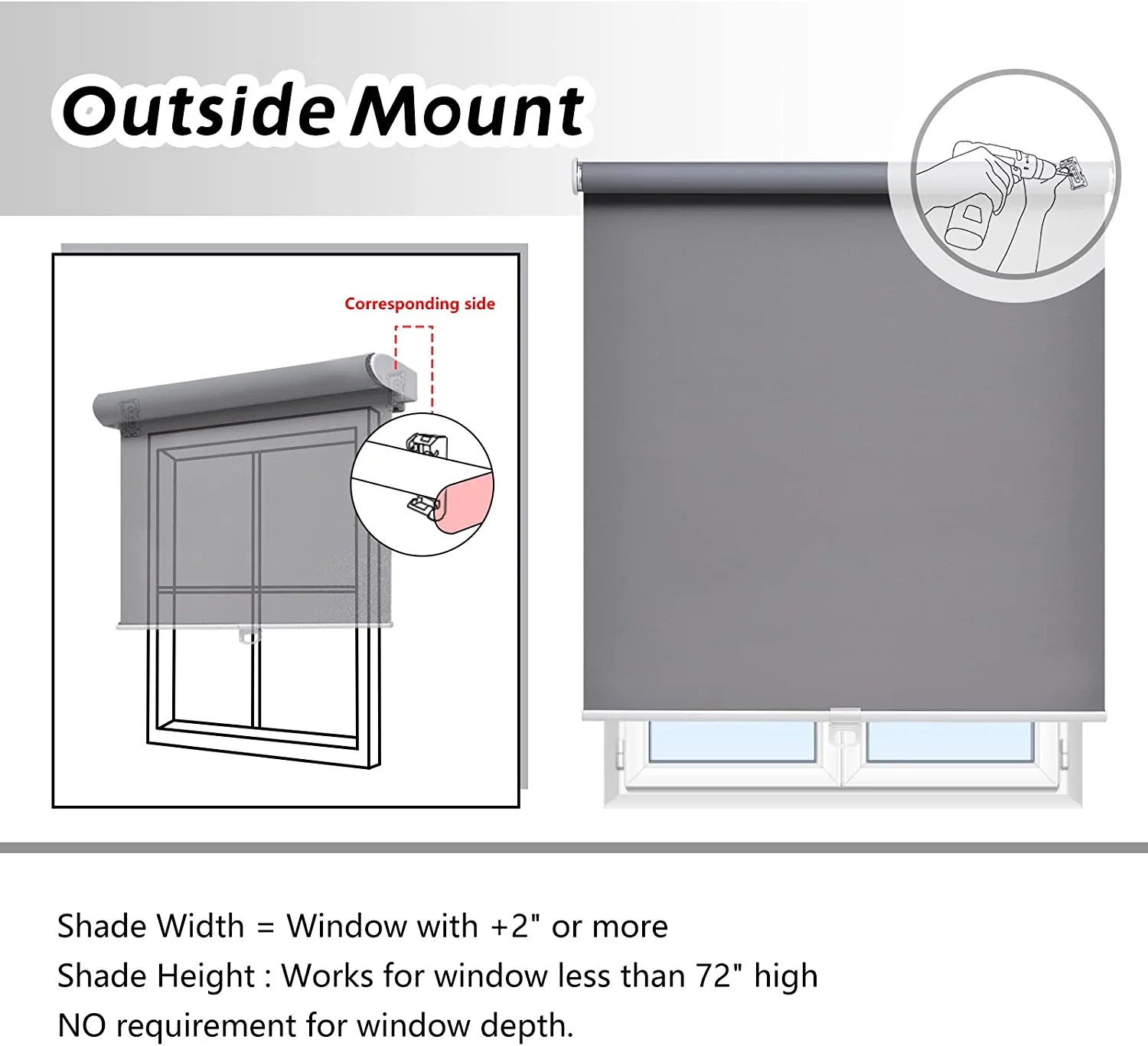 Roller Window Shades Blackout Blinds for Windows Cordless Bedroom Shade Room Darkening Shades Door Blinds with Thermal Insulated Easy to Install for Home，Office，Bathroom W30Xl72 Grey