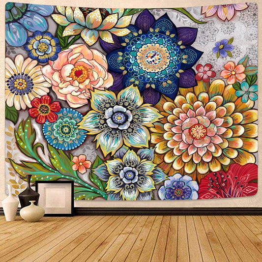 Colorful Floral Tapestry Wall Hanging, Bright Boho Fabric Blossom Tapestries, Multi Color Tapestry for Bedroom Home Hippie Wall Decor 50×60 Inch