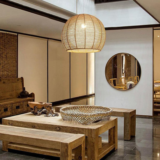 WUZSTAR Retro Woven Wicker Ceiling Light Fixture Rattan Shade Farmhouse Hanging Pendant Lamp