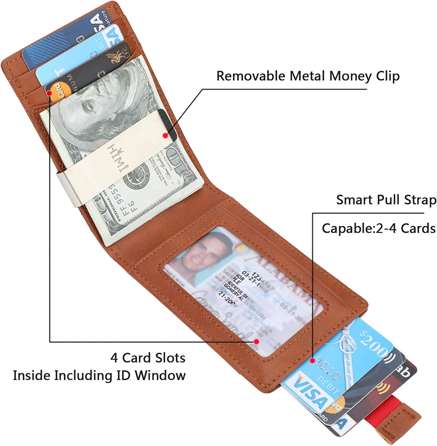 Slim Minimalist Front Pocket Wallet with Money Clip for Men, Genuine Leather RFID Blocking