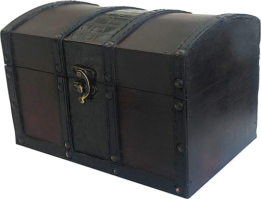 Wood and Leather Treasure Chest Box Decorative Storage Chest Box with Lock | Handcrafted Decorative Boxes with Lids for Home Decor | Wood Box with Lid | Small Chest | Wooden Stash Box