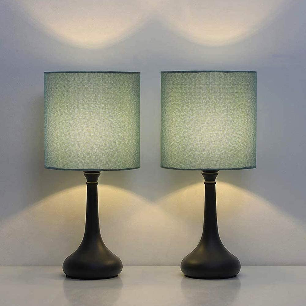 Lamps for Bedroom Set of 2- Bedside Lamps with Fabric Shade and Metal Base, Small Table Lamps for Living Room, Bedroom, Living Room, Office,Blue-Green
