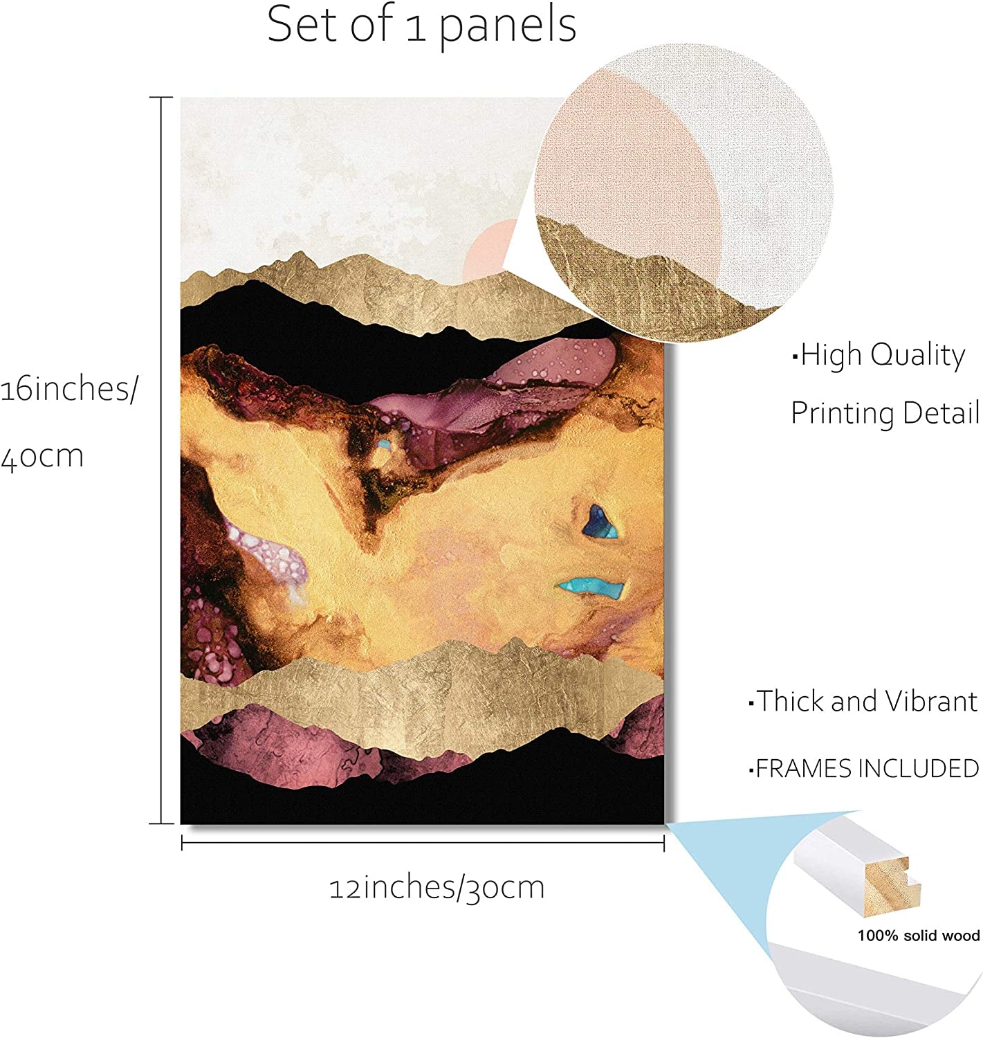 Gold Abstract Mountain Canvas Wall Art Sunset Natural Landscape Canvas Painting Nordic Style Modern Wall Art for Bathroom Office Home Decoration Framed Ready to Hang Set 12X16 1Panel