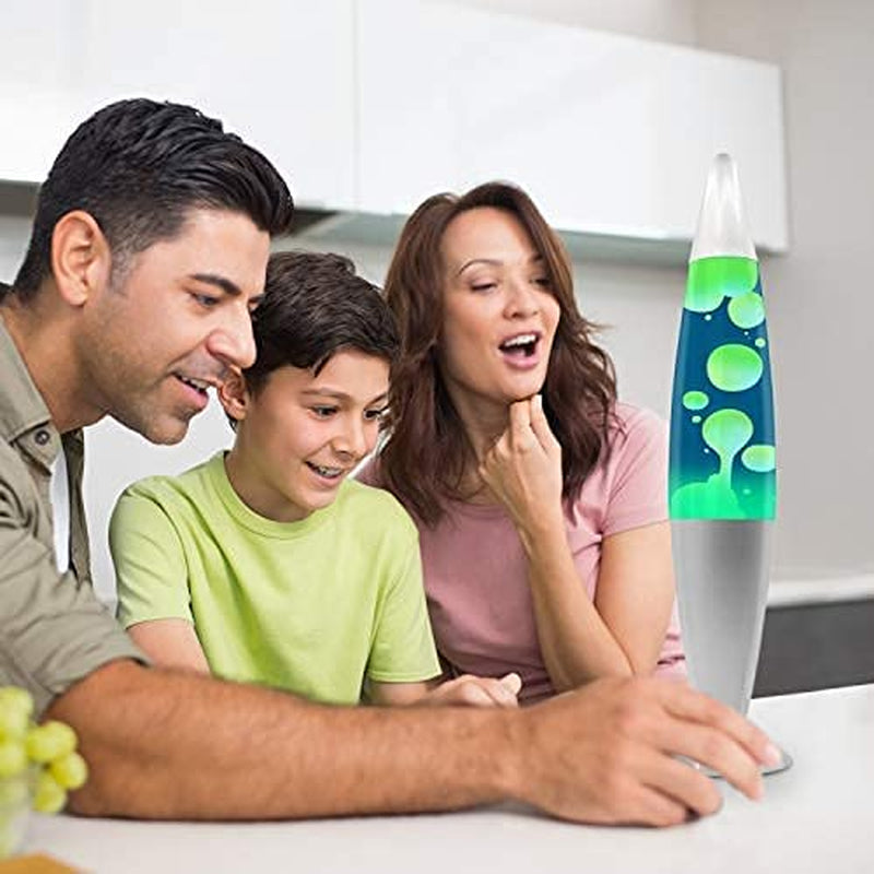 16-Inch Beautiful Lamp with Wax That Flows like Lava (Blue with Yellow/Green Wax, 16 Inch), Relaxing Night Light Nighlight Home Decor Living Room Office Bedroom Lamp for Adults, Teens, and Kids