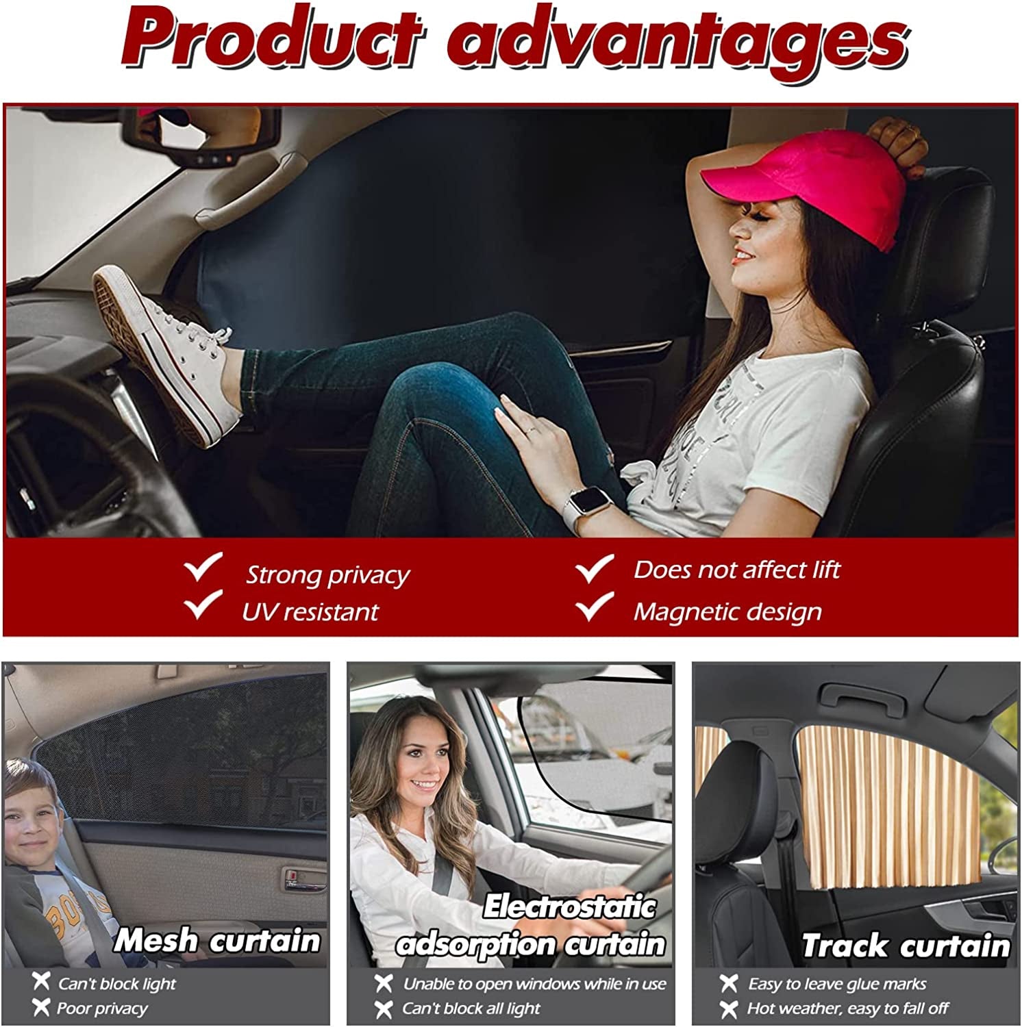 Car Window Shades - 4 Pcs Side Window Sun Shade Interior Sun Protection Curtains Magnetic Retractable Fordable Car Window Screen Auto Accessories