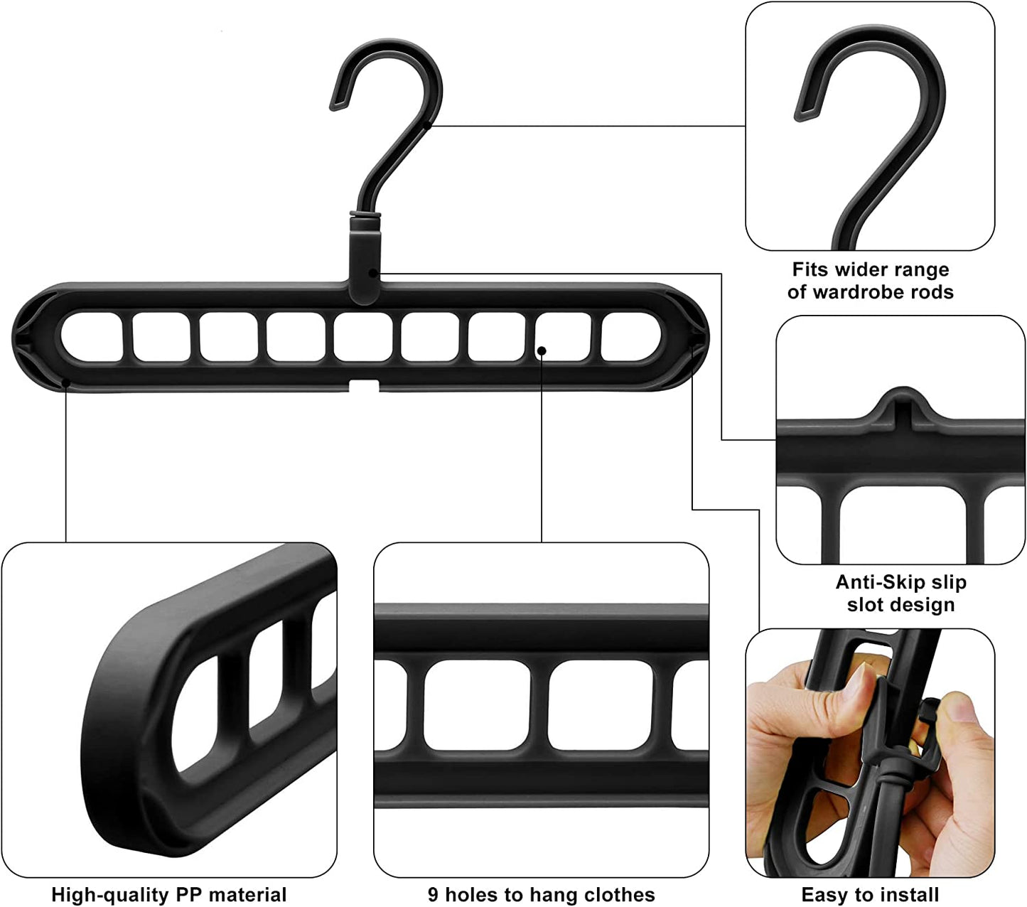 Closet Organizers and Storage,6 Pack Sturdy Closet Organizer Hangers,College Dorm Room Essentials,Closet Storage,Closet Organization,Magic Space Saving Hanger with 9-Holes for Wardrobe Heavy Clothes