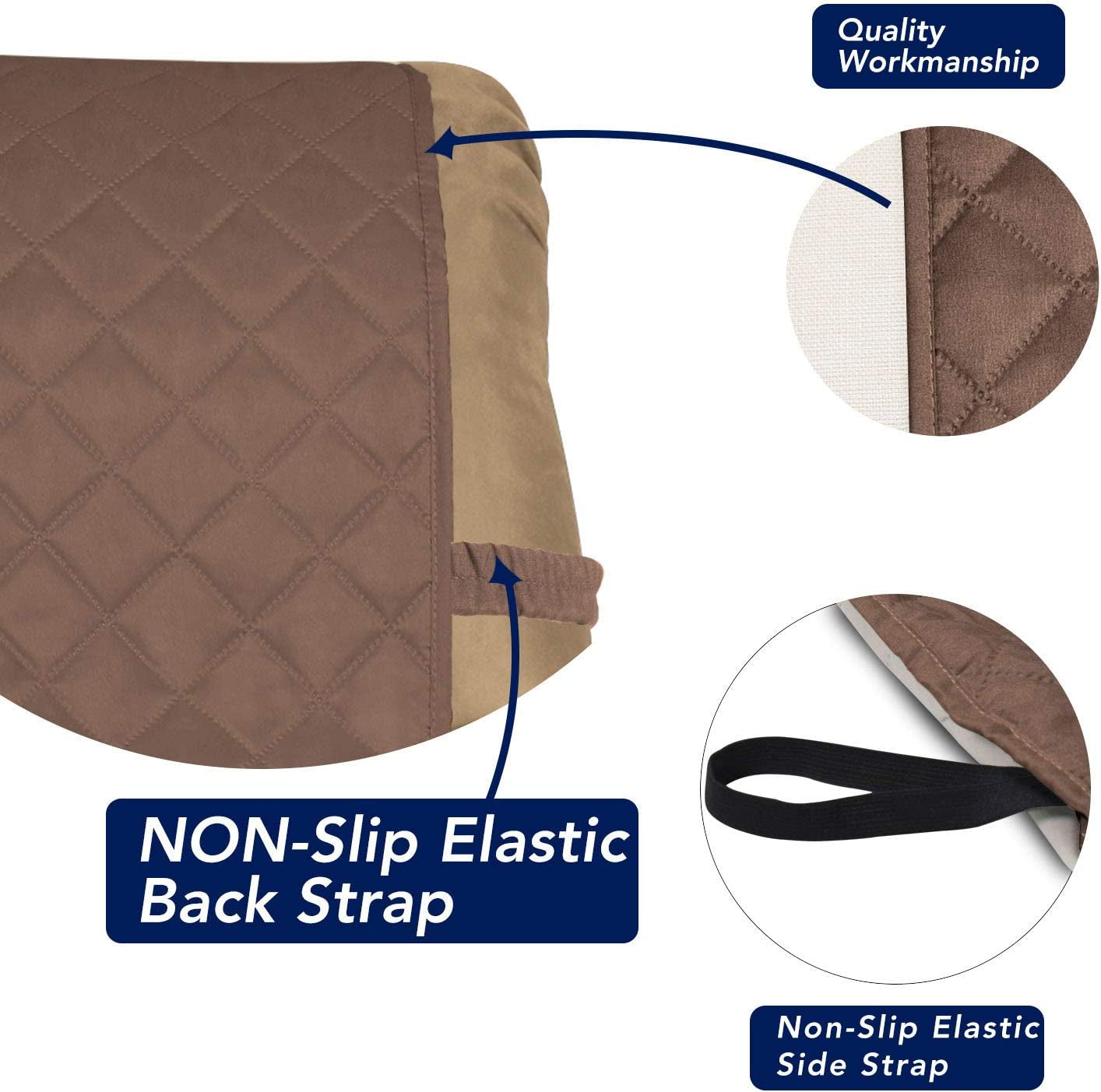 Reversible Quilted Recliner Sofa Cover, Water Resistant Slipcover Furniture Protector, Washable Couch Cover with Elastic Straps for Kids, Dogs, Pets (Recliner, Brown/Beige)