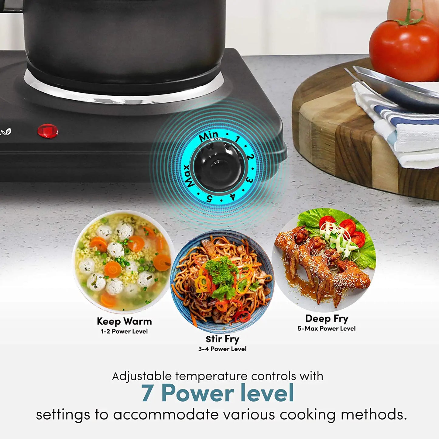 EDB-302BF Countertop Double Cast Iron Burner, 1500 Watts Electric Hot Plate, Temperature Controls, Power Indicator Lights, Easy to Clean, Black
