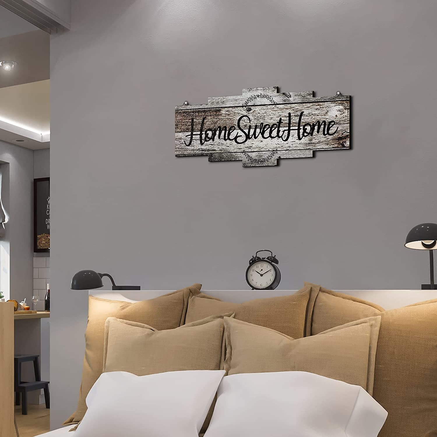 Home Sweet Home Sign, Rustic Wood Home Wall Decor, Large Farmhouse Home Sign Plaque Wall Hanging Wooden Sign for Bedroom, Living Room, Wall, Wedding Decor (Gray)