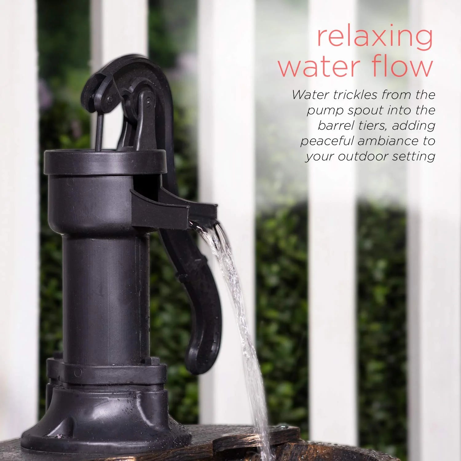 27" Tall 2-Tier Barrel and Pump Waterfall Fountain, Bronze Finish