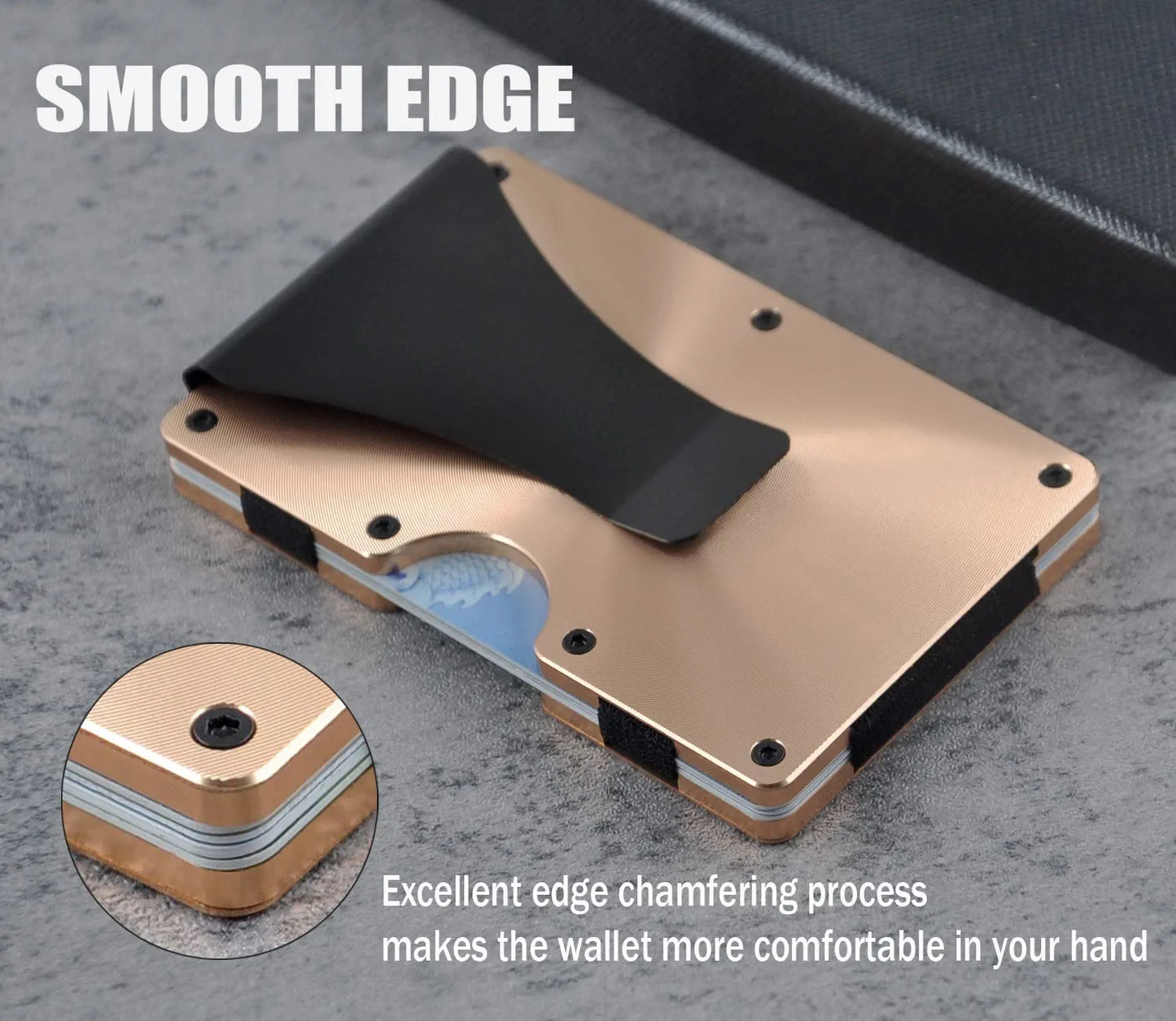 Metal Wallets for Men with Money Clip - Slim Minimalist Aluminum Wallet Credit Card Holder RFID Blocking(Cd Raised Grain, Golden)