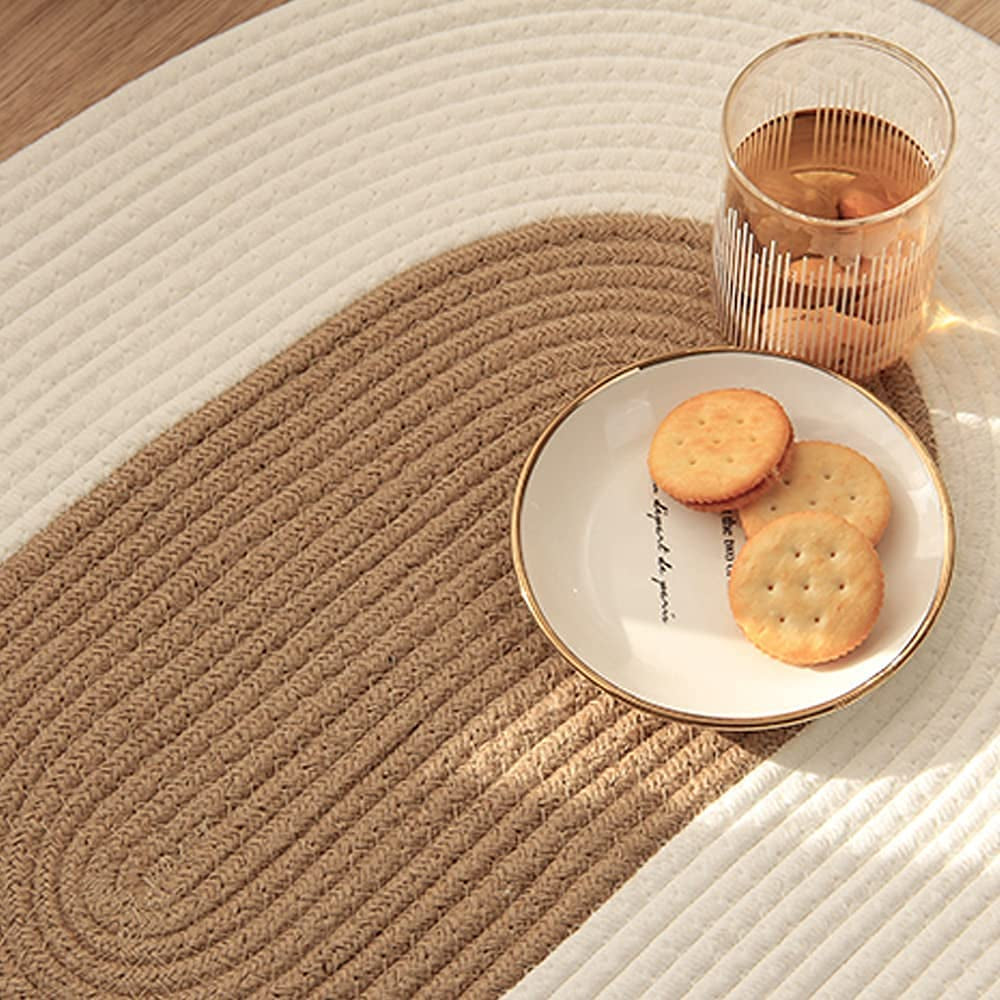 Hand Braided Natural Jute and Cotton Rug , Area Rug , Small Oval Shape , Woven Carpet ,Rug Gifts for Home, Roor Mat , Multi
