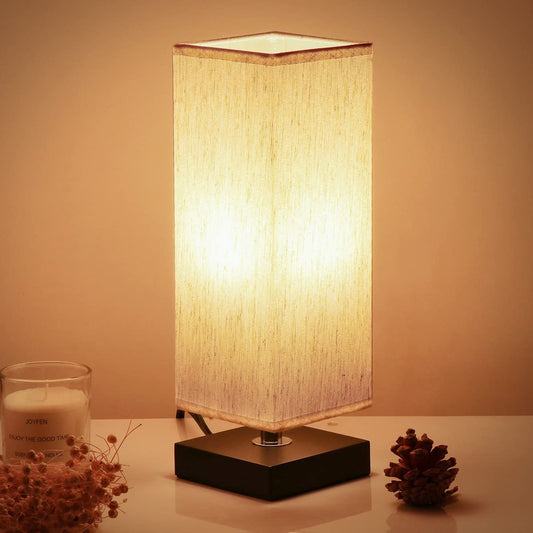 Bedside Table Lamp - Small Bedroom Lamps for Nightstand, 3-Color Options Solid Wood Lamp with Fabric Shade, Minimalist Desk Reading Lamps for Kids Room Living Room Office Dorm (LED Bulb Included)