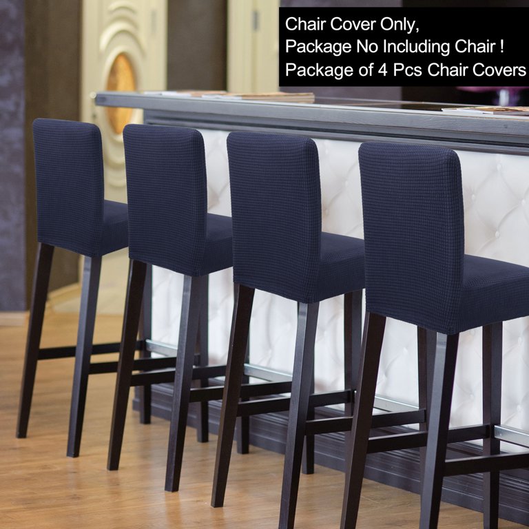 PiccoCasa 4Pcs Stretch Spandex Bar Stool Covers for Short Back Chair Navy