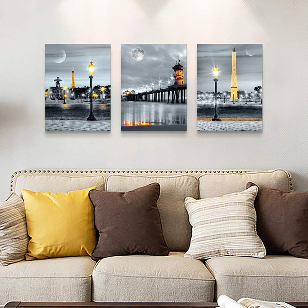 Family Bedroom Wall Decor Canvas Wall Art for Living Room Modern Wall Decorations for Bathroom Night View Paintings Kitchen Canvas Art Hang Pictures Artwork Home Decoration 3 Pieces