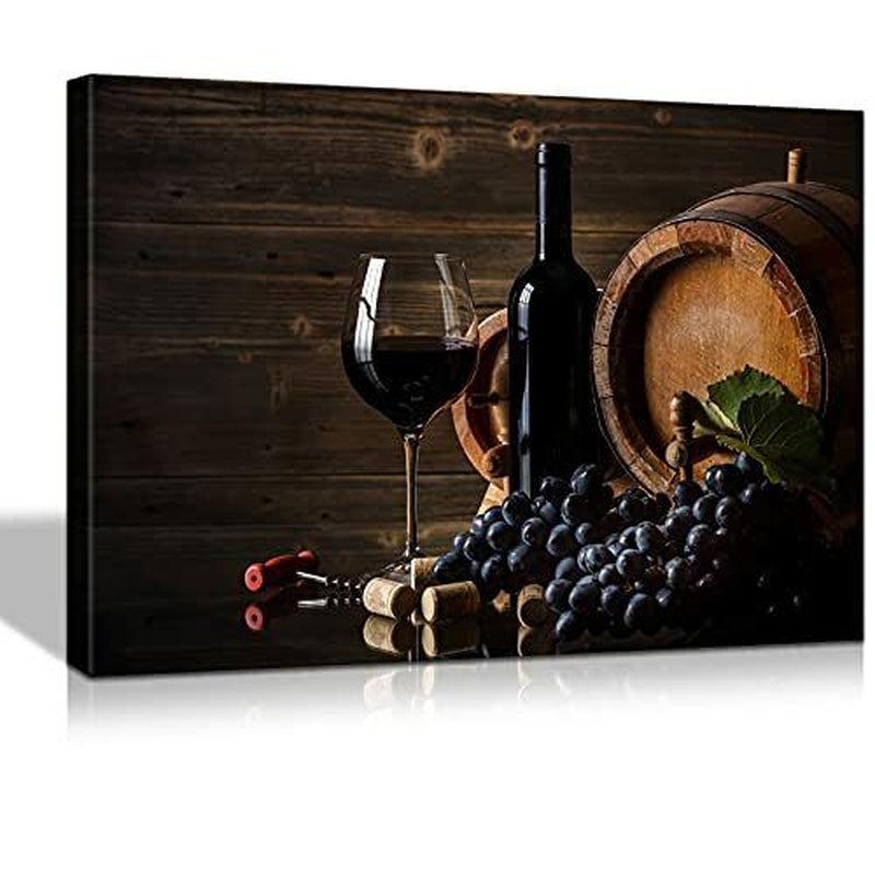Kitchen Canvas Wall Art KAWAHONE Red Wine Cups Home Decor Fruit Wine Wooden B...