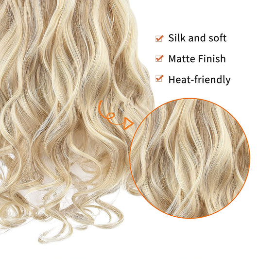 REECHO Invisible Wire Hair Extensions with Transparent Headband Adjustable Size Removable Secure Clips in Curly Wavy Secret Hairpiece for Women 20 Inch - Light Blonde