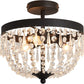 3-Light Semi Flush Mount Ceiling Light，Black Antique Modern Crystal Chandelier Fixture，Ceiling Lighting for Closet Bedroom Hallway Kitchen Dining Room Bathroom