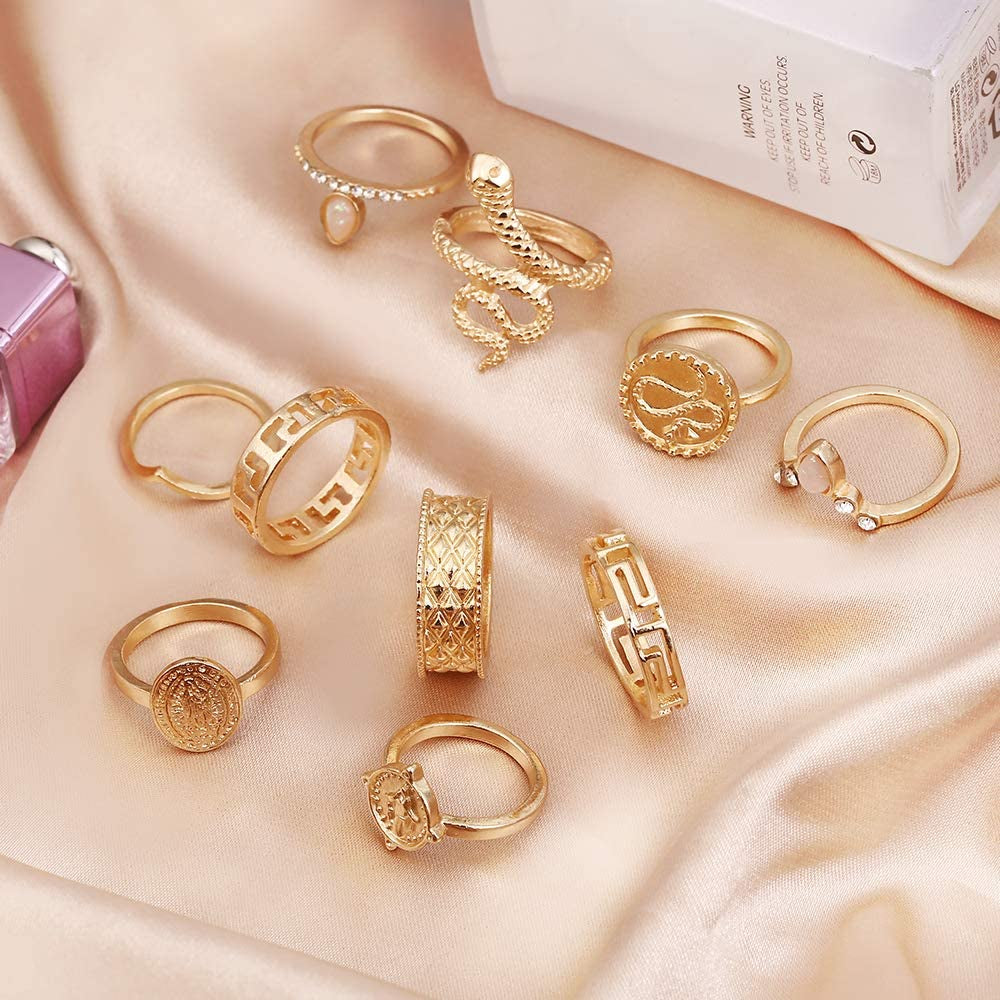 59 Pcs Vintage Knuckle Rings Set Stackable Finger Rings Midi Rings for Women Bohemian Hollow Carved Flowers Gold&Silver Rings Crystal Joint Rings (1:59 PCS Gold)