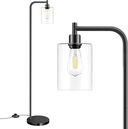 Industrial Floor Lamp with Hanging Glass Shade Black Farmhouse Indoor Pole Light with Edison E26 Base Vintage Rustic Standing Tall Lighting for Living Room Bedroom Office(St64 Bulb Included)