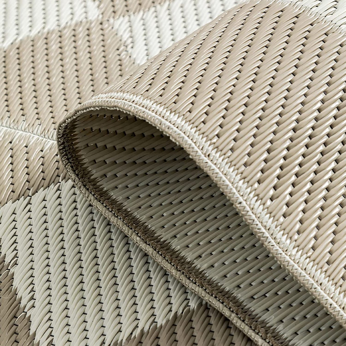 Reversible Rugs Plastic Patio Area Rugs, Lightweight outside Mats for Patio, Straw, RV Camping, Beach and Picnic (5X8Ft Taupe)