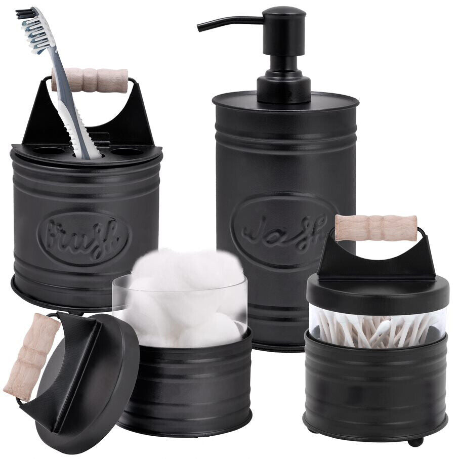 Autumn Alley Glass & Black Farmhouse Bathroom Accessories Set- 4 Pieces