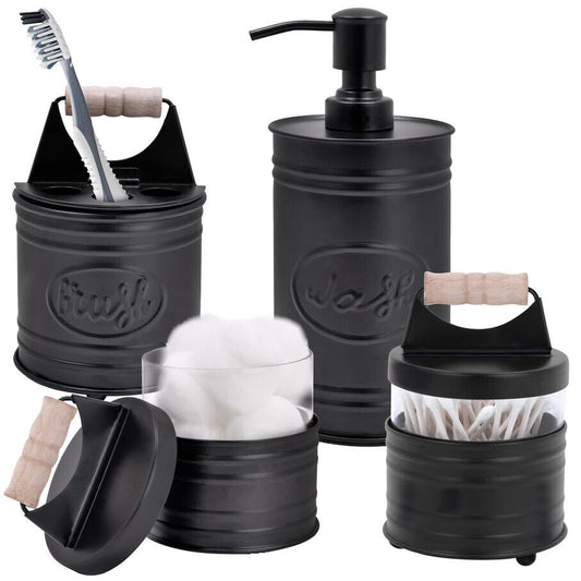 Autumn Alley Glass & Black Farmhouse Bathroom Accessories Set- 4 Pieces
