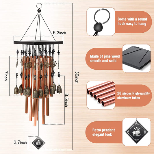 Wind Chimes for Outside,30"Memorial Wind Chimes with 28 Pieces Tubes and 16 Copper Bell for Garden,Patio,Window Wind Chime Hanging Decoration, Bronze Memorial Sympathy Wind Chimes Gifts for Mom