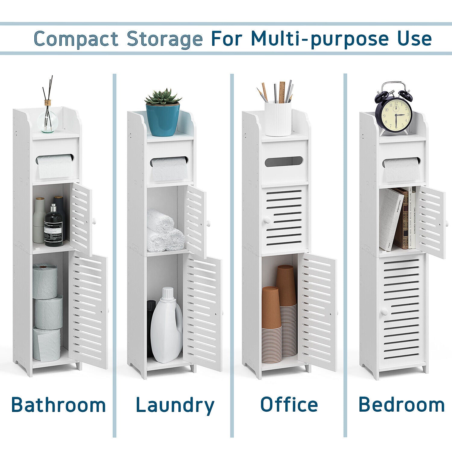 Storage Cabinet Floor Standing Toilet Paper Organizer Shelves with Door Bathroom