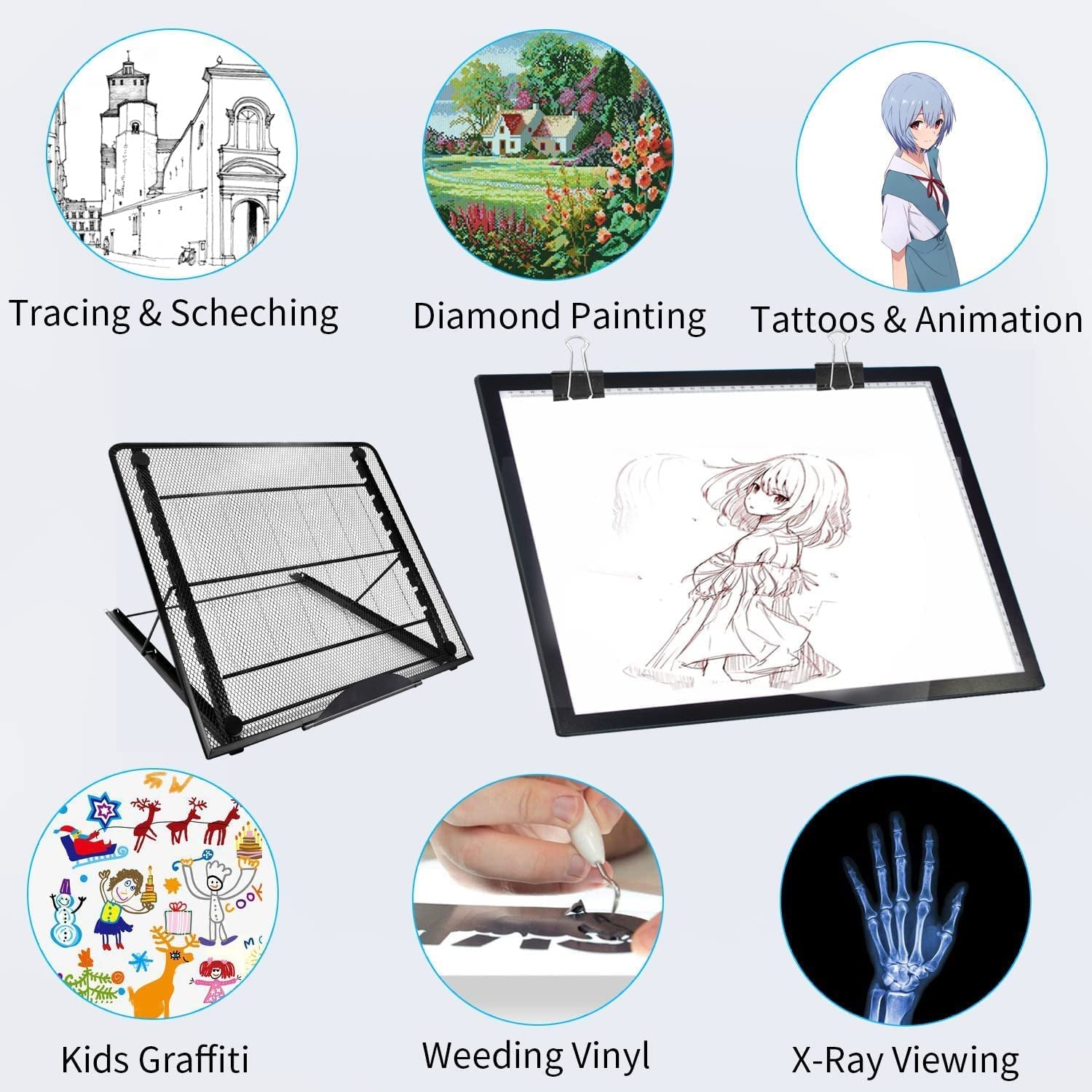 A3 Diamond Painting Light Pad with Stand, 2Nd Gen Tracing Light Board Drawing Light Box Anti-Mistouch Physical Button Stepless Dimming Diamond Art Light Borad for Cricut Animation Skeching(A3+Stand)