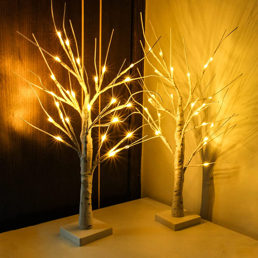 2-Pack 2FT Lighted Birch Tree for Tabletop, Birch Christmas Tree with Lights, Warm White 48 Leds Birch Tree Light for Christmas Decorations Indoor Bedroom Home Wedding Holiday Thanksgiving Gifts