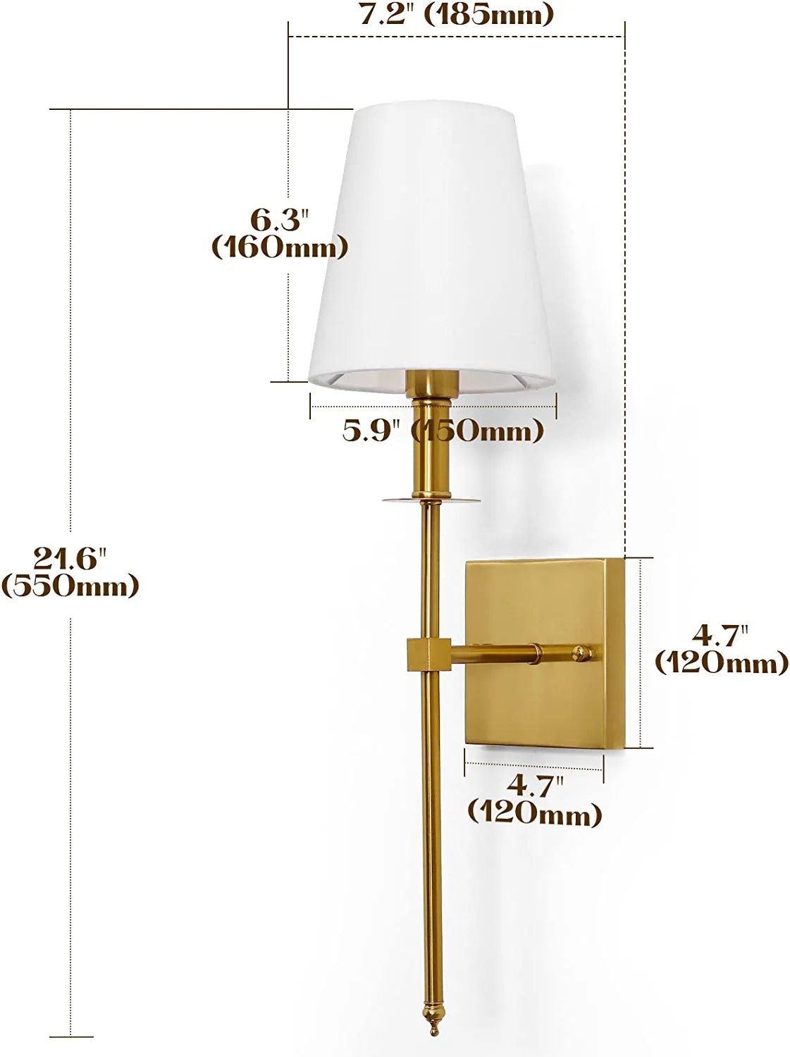 Wall Sconces Set of 2, Dimmable Sconces Wall Lighting, Classic Hardwired Indoor Brushed Gold Metal Sconce Lights with Fabric Shades (Bulb and Switch Not Included)