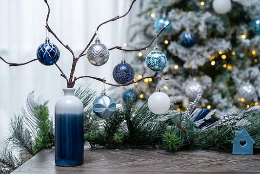 Modern Ceramic Vase for Home Decor, Set of 3 Glazed Blue and White Decorative Vases for Pampas Grass, Stoneware Vases for Mantel,Table, Shelf, Living Room Decoration, 11.8 Inch