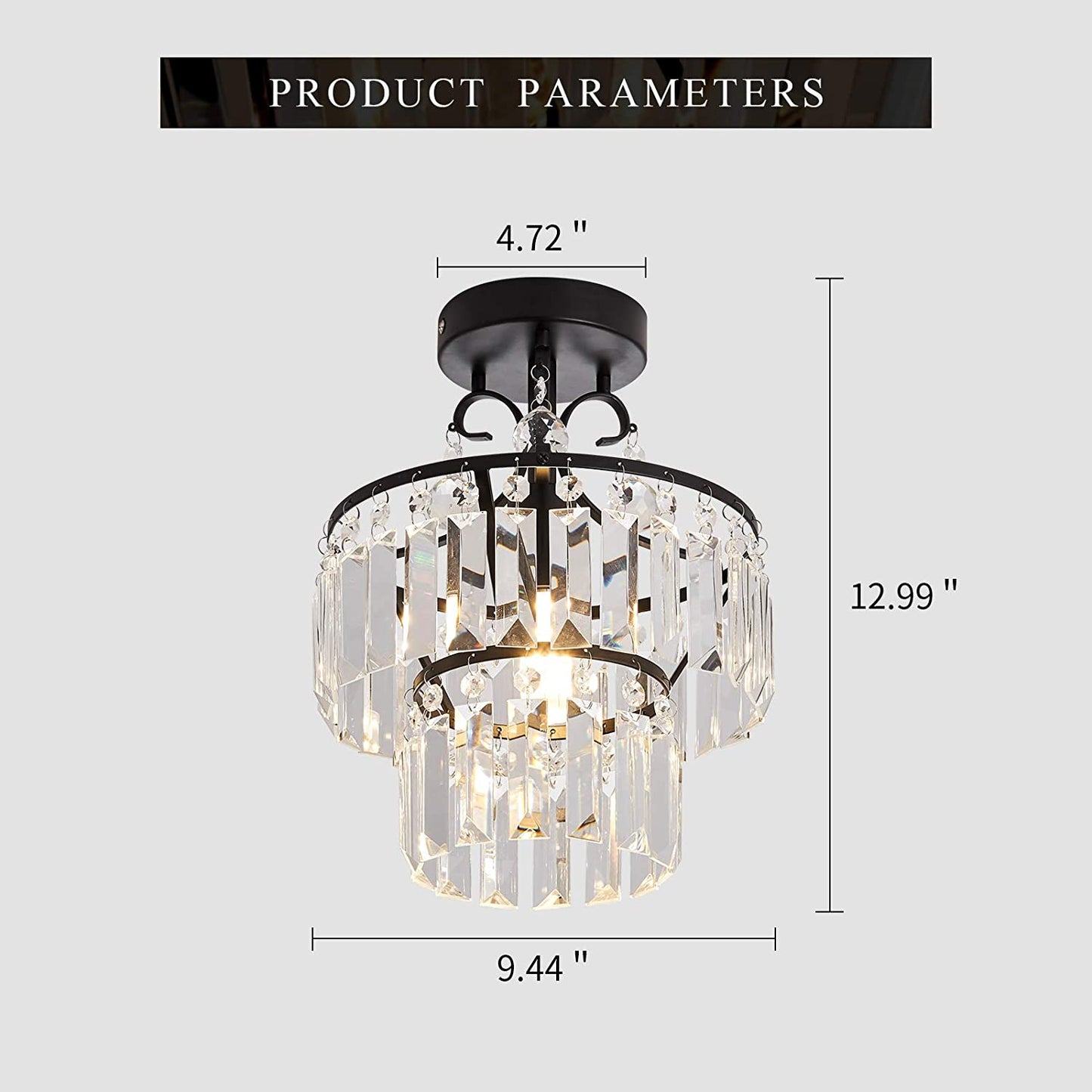 Small Crystal Raindrop Mini Chandeliers Semi Flush Mount Ceiling Light Fixture Small Ceiling Lamp for Hallway Bar Kitchen Dining Room Living Room